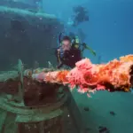 Advanced diver exploring BP-383 artificial ship wreck in Varadero, CubaPatrol Boat