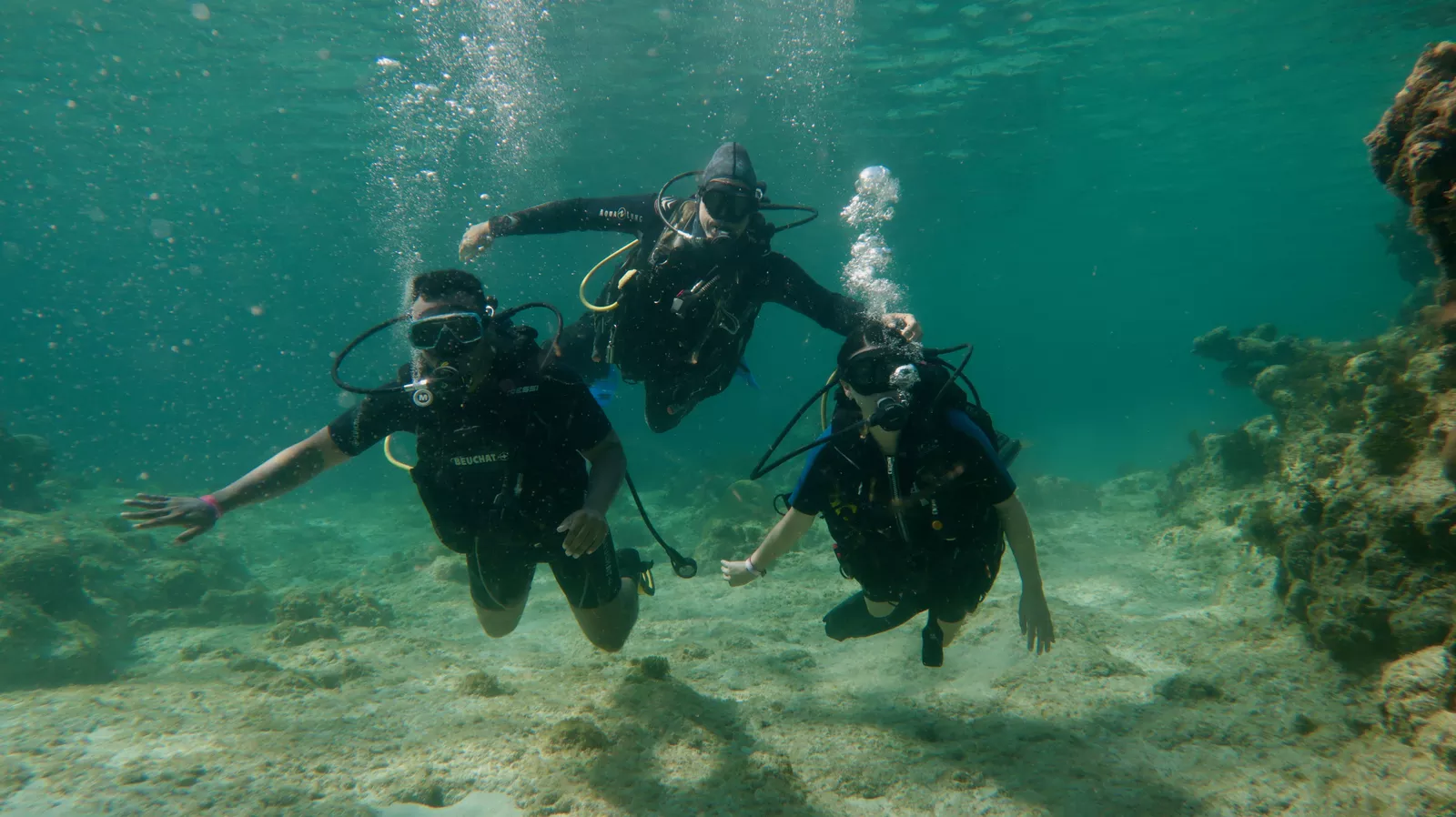 Beginner enjoying a first scuba diving experience in Varadero Cuba