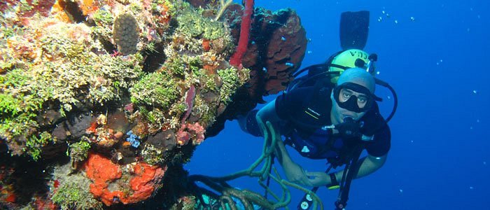 Scuba diver practicing rescue skills during a Rescue Diver Course in, Cuba